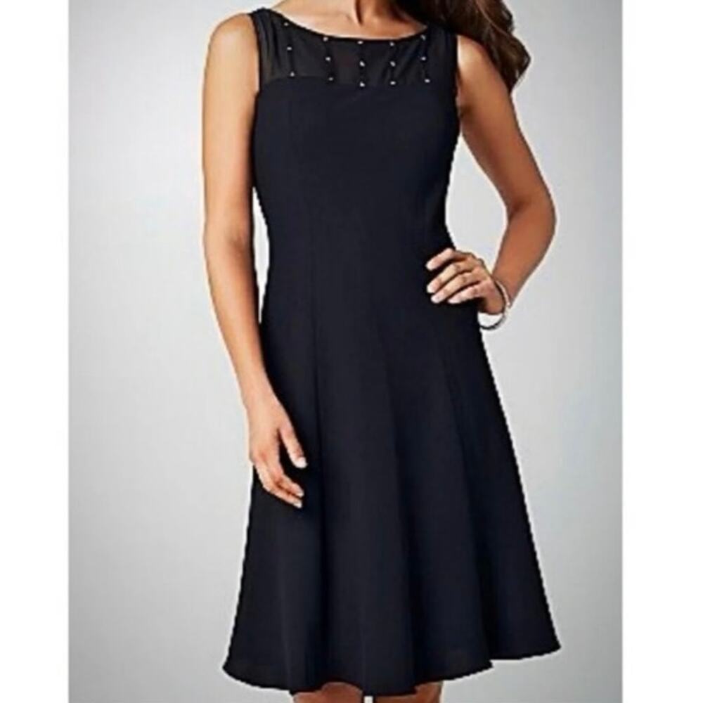 Jones Studio Black Cocktail Dress Sheer Jeweled Neckline & Cowled Scoop Back 4 - Picture 8 of 9